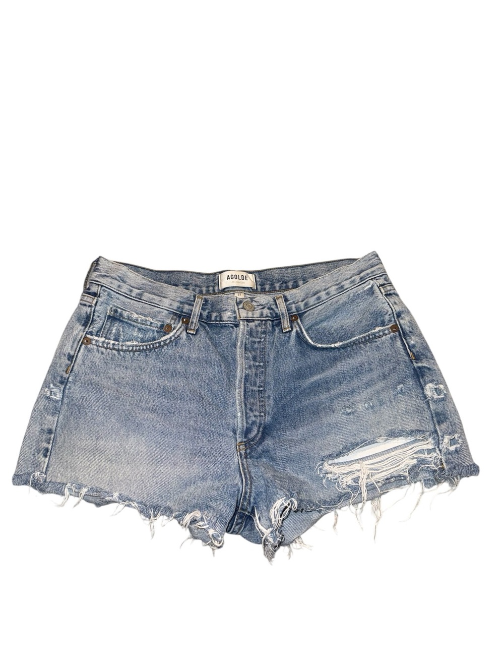 AGOLDE Women's Light Blue Distressed Denim Shorts